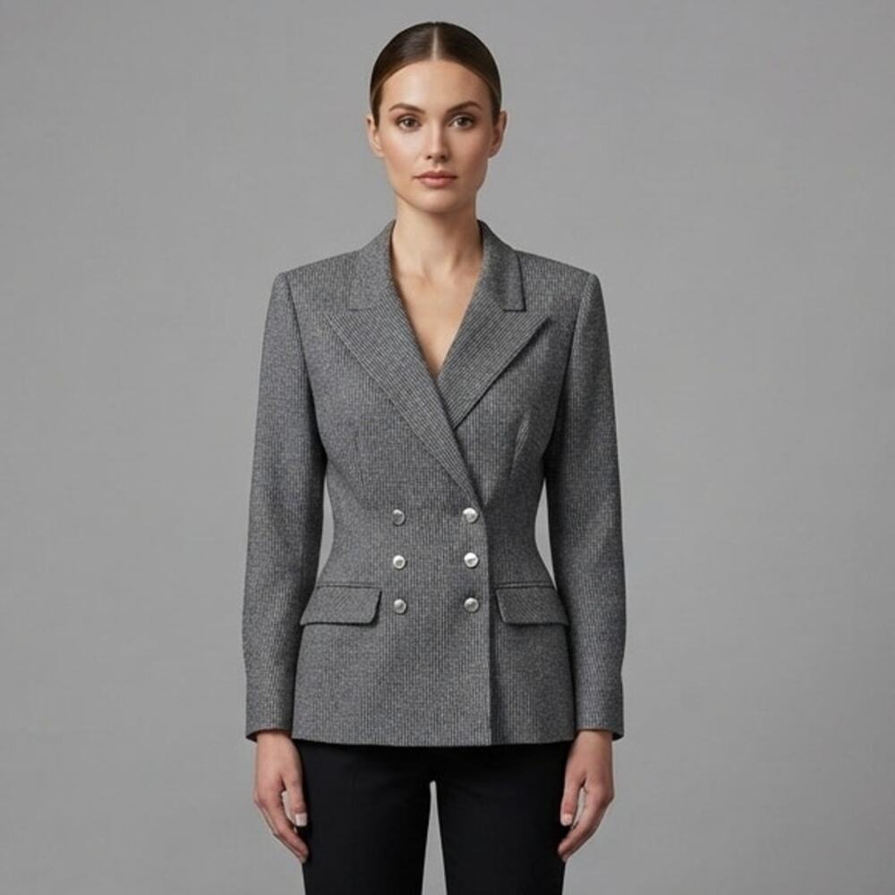Vintage All That Jazz Gray Check Double Breasted Blazer Women's 10 Dark Academia